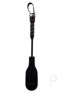 Rouge Mini Leather Oval Paddle Black, compact impact tool for sensual spanking and controlled discipline.