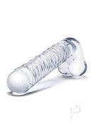 Glas 8 Inch Ribbed Glass G-Spot Dildo with Balls Clear showcasing a smooth, ribbed design for enhanced pleasure.