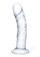 Glas Curved Realistic Glass Dildo with Veins 7 Inch Clear showcasing its sleek design and raised veins for stimulation.