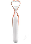 Rose gold and white Woo Vibez vibrator with heart-shaped handle designed for ultimate pleasure and ergonomic fit.