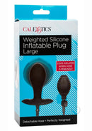 CalExotics Weighted Silicone Inflatable Plug Large Black packaging showing an inflatable anal plug and pump.