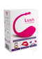 Lovense Lush Bluetooth remote-controlled egg vibrator packaging showcasing features for solo and couple play.