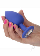 Cheeky Gems Silicone Anal Training Kit Purple handheld, showcasing a silicone plug with a sparkling gem base.