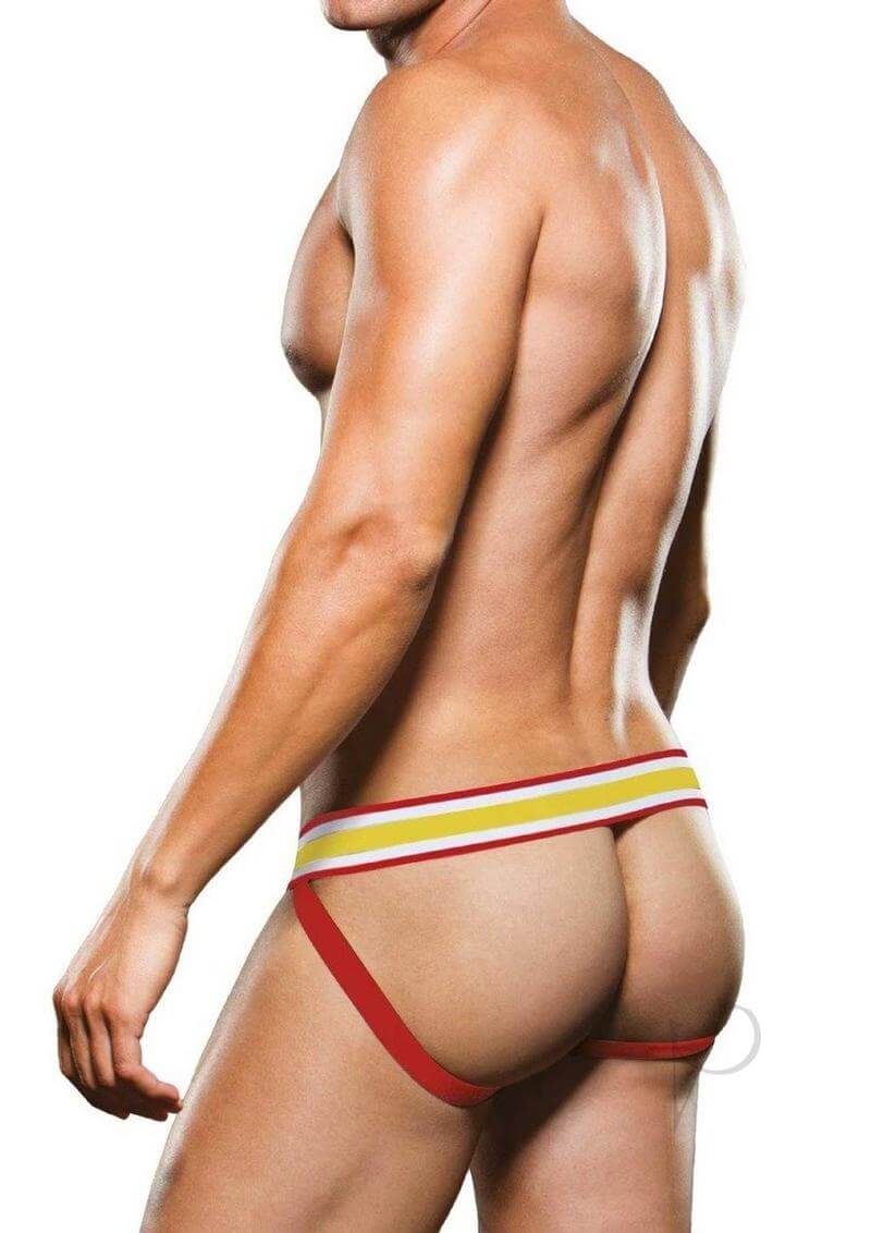 Prowler Fruits Jock Yellow XXL worn by a model showcasing its colorful fruit print and vibrant design.
