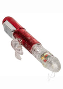 Naughty Bits Cumball Machine Thrusting Rabbit Vibrator Red featuring a ribbed shaft and flickering rabbit teaser.