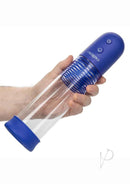 Admiral Rechargeable Rock Hard Pump Kit Blue being held, showcasing its sleek design and ergonomic features.