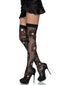 Leg Avenue Sugar Skull Net Thigh Highs OS Black showcasing intricate sugar skull design and soft net fabric.
