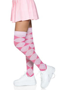 Argyle Knit Over The Knee Socks Os Pink-2