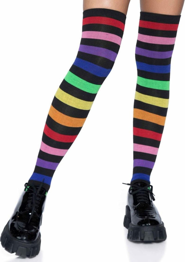 Acrylic Rainbow Thigh High Socks Os-0