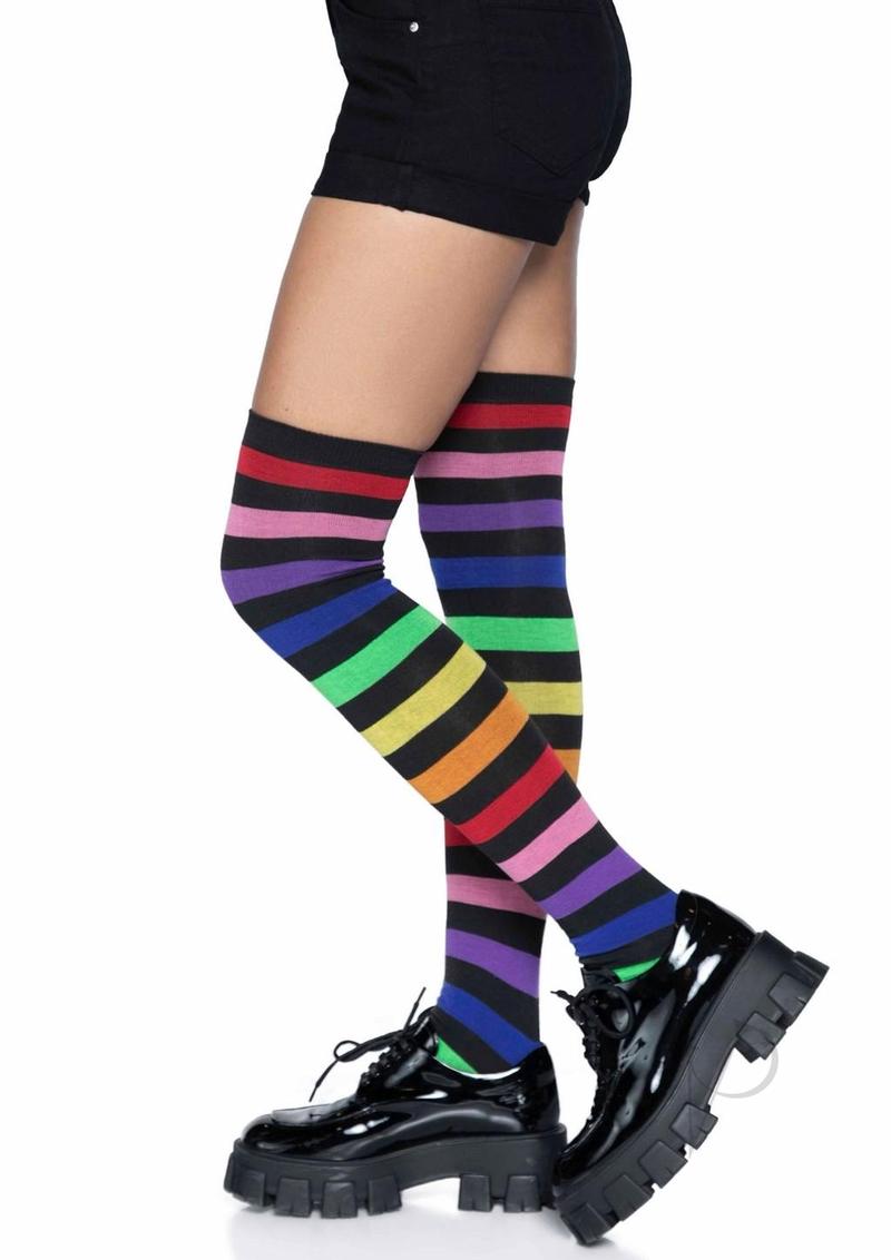 Acrylic Rainbow Thigh High Socks Os-2