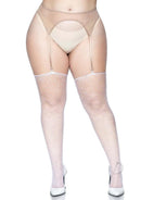 Leg Avenue Rhinestone Fishnet Stockings 1X/2X White featuring rhinestone detailing and classic fishnet weave.