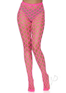 Leg Avenue Jumbo Pothole Net Tights One Size Neon Pink featuring an oversized open net pattern.