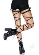Leg Avenue Rhinestone Garter Leg Wraps One Size Black showcasing stylish leg wraps and sleek black boots.