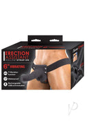 Erection Assistant Hollow Vibrating Strap-On 6 Inch Black packaging with features and design details.