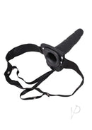 Erection Assistant Hollow Vibrating Strap-On 6 Inch Black with adjustable straps for versatile wear.
