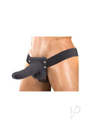 Erection Assistant Hollow Vibrating Strap-On 6 Inch Black worn on male torso.