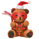 MS Holiday Bondage Gear Keychain Brown, festive plush bear wearing a Santa hat and bondage gear, cheerful and playful.