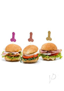 Glitterati Penis Party Picks 24 Pack Assorted Colors used in fun appetizer sliders for a playful party.