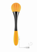 Gender X Sunflower Silicone Dual End Vibrator Yellow Black with textured wand head and USB charging cable.