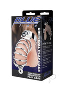Blue Line Urethral Play Cage Stainless Steel packaging showcasing detailed design and usage instructions.