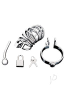 Blue Line Urethral Play Cage Stainless Steel parts including cage, rings, padlock, and accessories.