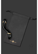 Secret Kisses 7 Inch Double Ended Glass Dildo Black and Gold in a sleek storage pouch.