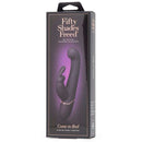 Fifty Shades Freed Come to Bed Slimline Rabbit Vibrator packaging featuring luxurious design and dual-stimulation functionality.