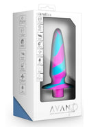 Avant Vibrotize Silicone Anal Plug Fuchsia/Turquoise packaging showcasing modern design and features.
