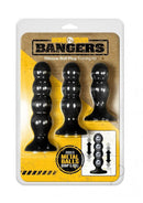 Boneyard Bangers Weighted Butt Plug Training Kit Black featuring graduated silicone plugs with inner metal balls.
