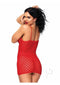 Leg Avenue Mini Dress with Lace Up Front and G String OS Red showcased on model, featuring a sultry back view and lace design.