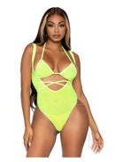 Leg Avenue Rhinestone Mesh Bikini Top and Bodysuit Yellow showcasing a stunning neon design.