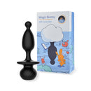 Magic Motion Magic Bunny Vibrating Anal Plug with Tail next to its colorful packaging, showcasing a smart design.