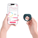 Magic Motion Dante II Smart Vibrating Cock Ring displayed with app interface showing usage statistics.