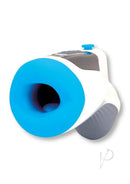 Zolo Blow Gun Rechargeable Silicone Masturbator White/Blue with adjustable suction and hidden vibration motor.