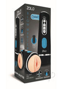 Zolo Blow Master Silicone Masturbator Black/Blue packaging showcasing full-shaft adjustable suction and audio features.