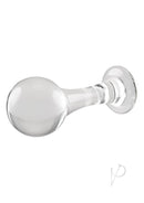 Gender X The Baller Glass Anal Plug Clear, a smooth glass anal plug with a bulbous tip and safety base.