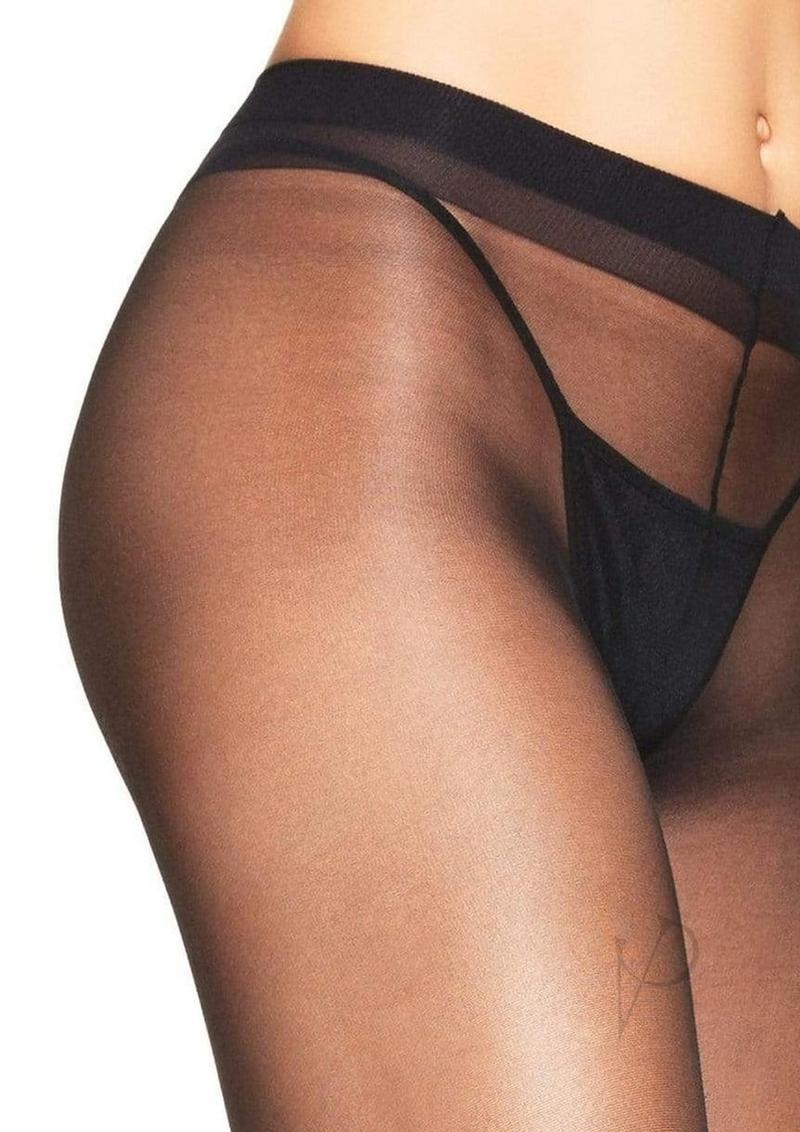 Close-up of Leg Avenue Lycra sheer to waist support pantyhose in black, showcasing luxurious sheer material.