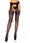 Leg Avenue Polka Dot Fishnet Suspender Hose with Lace Top Black featuring a lace top and Cuban heel detail.