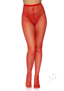 Leg Avenue Nylon Fishnet Pantyhose OS Red displayed on a model, offering a sexy and versatile addition to any outfit.