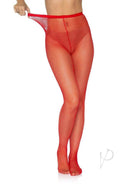 Leg Avenue Nylon Fishnet Pantyhose OS Red, red fishnet tights being held up by a woman, stylish hosiery essential.