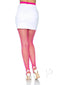 Model wearing neon pink fishnet tights with a white skirt and heels, showcasing Gaia Spandex Net Industrial Tights by Leg Avenue.