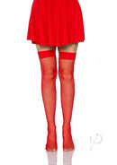 Leg Avenue Nylon Fishnet Stocking One Size Red showcased with a flaring red skirt, highlighting bold color and texture.