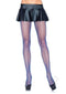 Leg Avenue Spandex Fishnet Pantyhose OS Blue worn with a black skirt and heels, showcasing bold fashion statement.