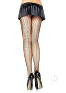 Leg Avenue Industrial Net Panty Hose with Seam Back Black showcased with a short black skirt and high heels.
