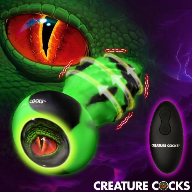 Creature Cocks Eye of the Spawn Vibrating and Squirming Butt Plug with reptilian eye design and remote control.