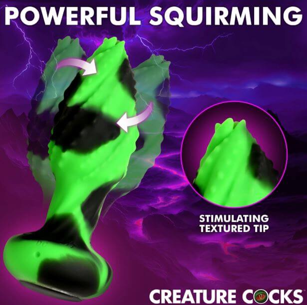 Creature Cocks Eye of the Spawn Vibrating and Squirming Butt Plug with textured tip and vibrant green design.