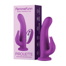 FemmeFunn Pirouette 8 inch Rotating Vibrating Dildo Purple with box showcasing design and features.