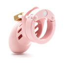 CB-X CB-6000S Pink Male Chastity Cage with brass padlock and interlocking design for enhanced control.