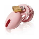 CB-X CB-6000S Pink Male Chastity Cage with brass padlock for secure control and customization.
