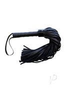 Rouge Long Leather Flogger Black, designed for impact play, showcasing long leather tails for varied sensations.